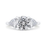 Shah Luxury 14K White Gold Three Stone Engagement Ring Center Round with Trillion sides Diamond photo