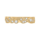 Shah Luxury 14K Yellow Gold Leaf Design Round Diamond Wedding Band photo