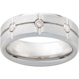 Serinium Beveled Edge Band with Three .06 Round Diamonds and Stone Finish photo