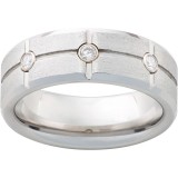 Serinium Beveled Edge Band with Three .06 Round Diamonds and Stone Finish photo