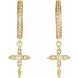 14K Yellow 1/8 Diamond Cross Hoop Earrings photo 2