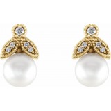 14K Yellow Freshwater Pearl & .06 CTW Diamond Earrings photo 2