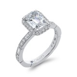 Shah Luxury 14K White Gold Emerald Cut Diamond Halo Engagement Ring (Semi-Mount) photo 2