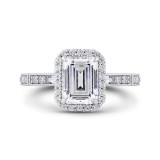 Shah Luxury 14K White Gold Emerald Cut Diamond Halo Engagement Ring (Semi-Mount) photo