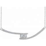 14K White  3/8 CTW Diamond Two-Stone Bar 16-18 Necklace photo
