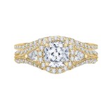 Shah Luxury 14K Yellow Gold Cushion Diamond Halo Engagement Ring with Split Shank (Semi-Mount) photo 3