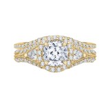 Shah Luxury 14K Yellow Gold Cushion Diamond Halo Engagement Ring with Split Shank (Semi-Mount) photo 3