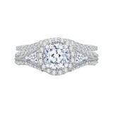 Shah Luxury 14K Yellow Gold Cushion Diamond Halo Engagement Ring with Split Shank (Semi-Mount) photo 4