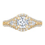Shah Luxury 14K Yellow Gold Cushion Diamond Halo Engagement Ring with Split Shank (Semi-Mount) photo