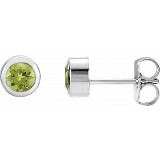 14K White 4 mm Round Genuine Peridot Birthstone Earrings photo