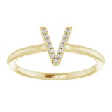 14K Yellow .04 CTW Diamond Initial V Ring photo 3