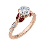 Shah Luxury 14K Rose Gold Round Diamond and Ruby Engagement Ring (Semi-Mount) photo 2