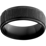 Black Zirconium Flat Band with Grooved Edges and Black Bark Finish photo