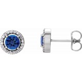 14K White Blue Sapphire & 1/10 CTW Diamond Earrings photo