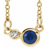14K Yellow Blue Sapphire & .02 CTW Diamond 18 Necklace photo