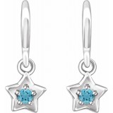 14K White 3 mm Round March Youth Star Birthstone Earrings photo 2