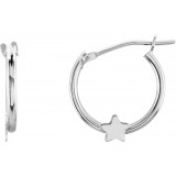 14K White Hinged Hoop Earrings with Star photo