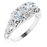 14K White 1 CTW Diamond Vintage-Inspired Three-Stone Anniversary Band photo