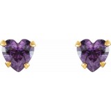 14K Yellow 4x4 mm Heart Amethyst Youth Stud Earrings photo 2