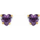 14K Yellow 4x4 mm Heart Amethyst Youth Stud Earrings photo 2