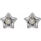 14K White 3 mm Round June Youth Star Birthstone Earrings photo 2