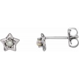 14K White 3 mm Round June Youth Star Birthstone Earrings photo