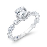 Shah Luxury Round Cut Diamond Floral Engagement Ring In 14K White Gold (Semi-Mount) photo 2