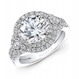 18k White Gold Split Shank Double Halo Diamond Engagement Ring photo