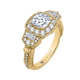 Shah Luxury 14K Yellow Gold Cushion Diamond Halo Vintage Engagement Ring (Semi-Mount) photo 2
