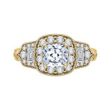 Shah Luxury 14K Yellow Gold Cushion Diamond Halo Vintage Engagement Ring (Semi-Mount) photo