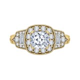 Shah Luxury 14K Yellow Gold Cushion Diamond Halo Vintage Engagement Ring (Semi-Mount) photo
