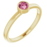 14K Yellow 4 mm Round Pink Tourmaline Ring photo