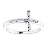 14K White 1/10 CTW Diamond Sideways Cross Ring photo 3