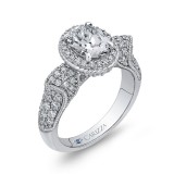 Shah Luxury 14K White Gold Oval Diamond Halo Engagement Ring (Semi-Mount) photo 2