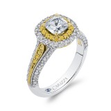 Shah Luxury 14K Two Tone Gold Cushion Cut Diamond Double Halo Engagement Ring with Split Shank (Semi-Mount) photo 2