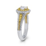 Shah Luxury 14K Two Tone Gold Cushion Cut Diamond Double Halo Engagement Ring with Split Shank (Semi-Mount) photo 3