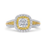 Shah Luxury 14K Two Tone Gold Cushion Cut Diamond Double Halo Engagement Ring with Split Shank (Semi-Mount) photo