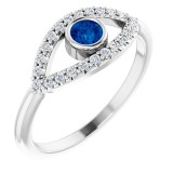 14K White Blue Sapphire & White Sapphire Evil Eye Ring photo