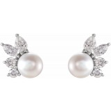14K White Akoya Cultured Pearl & 1/2 CTW Diamond Earrings photo 2