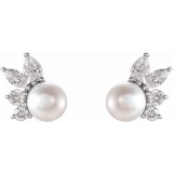 14K White Akoya Cultured Pearl & 1/2 CTW Diamond Earrings photo 2