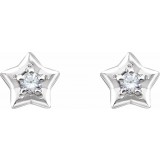 14K White 3 mm Round April Youth Star Birthstone Earrings photo 2