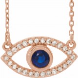 14K Rose Blue Sapphire & White Sapphire Evil Eye 18 Necklace photo