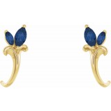 14K Yellow Blue Sapphire Floral-Inspired J-Hoop Earrings photo 2