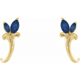 14K Yellow Blue Sapphire Floral-Inspired J-Hoop Earrings photo 2