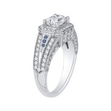 Shah Luxury 14K White Gold Emerald Diamond and Sapphire Engagement Ring (Semi-Mount) photo 2