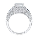 Shah Luxury 14K White Gold Emerald Diamond and Sapphire Engagement Ring (Semi-Mount) photo 4