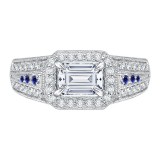 Shah Luxury 14K White Gold Emerald Diamond and Sapphire Engagement Ring (Semi-Mount) photo