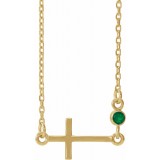 14K Yellow Emerald Sideways Cross 16-18 Necklace photo