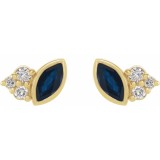 14K Yellow Blue Sapphire & .05 CTW Diamond Earrings photo 2