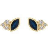 14K Yellow Blue Sapphire & .05 CTW Diamond Earrings photo 2
